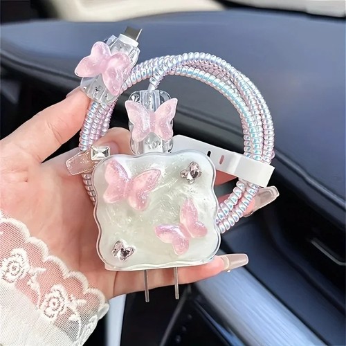 Pink butterfly charger - butterfly,